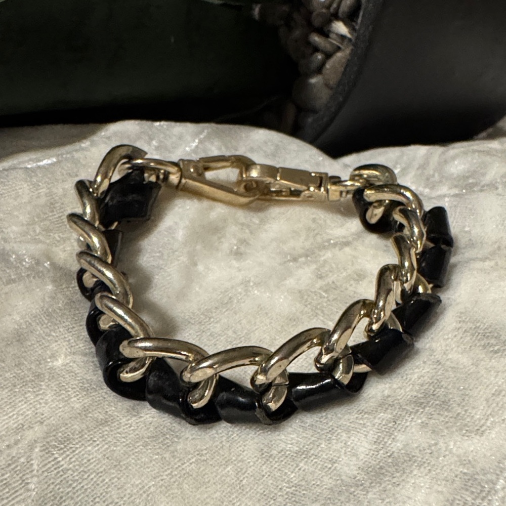 🌸Final price🌸Gold Chain Bracelet with Black Leather Weave